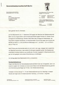 Brief Generalstaatsanwaltschaft Berlin vom 11.10.2023, Seite 1